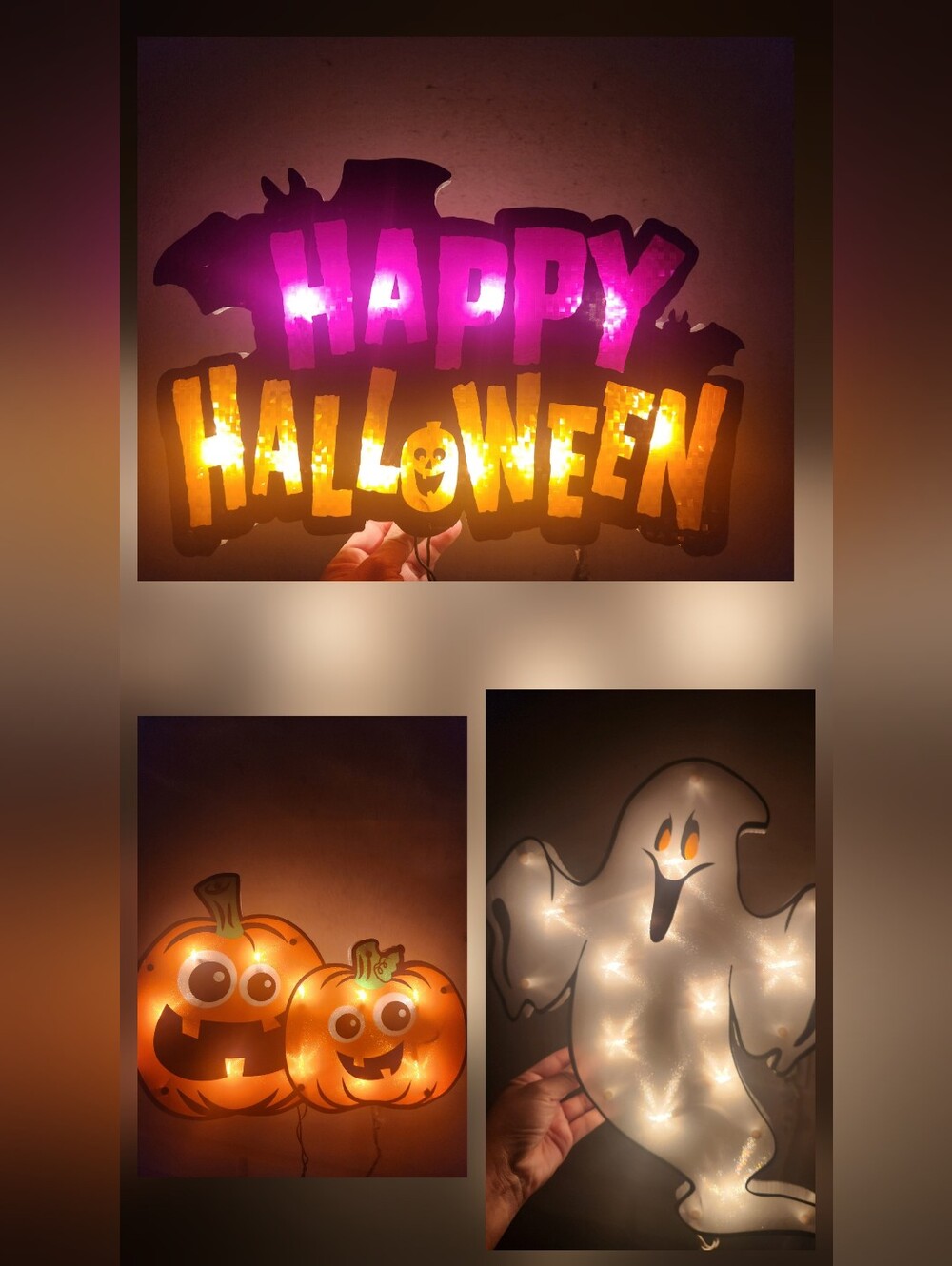 Halloween Light-Up Decorations - Pumpkin, Ghost, Window Signs Trio
